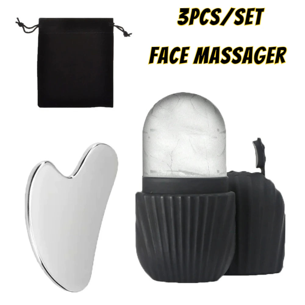 Ice Face Roller & Stainless Steel Gua Sha Facial Set