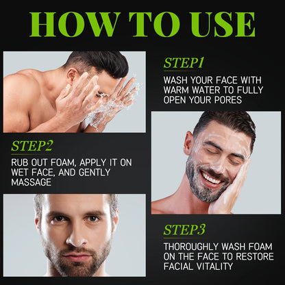Men Face Wash with Volcanic Mud - Deeply Cleanse Oil from Pores, Control Oil and Exfoliate, Refreshing Face, Moisturize the Face