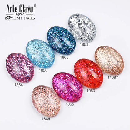 Arte Clavo Glitter Gel Nail 15ml Semi Permanent Soak Off UV Gel Varnish Nail Manicure Top Base Coat Gel Polish Art Decoration