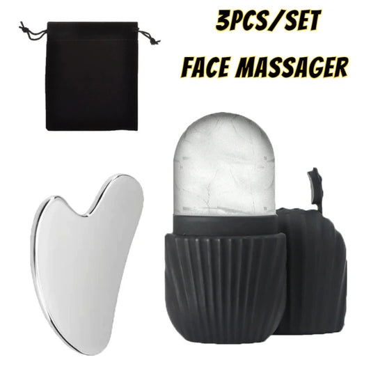 Ice Face Roller & Stainless Steel Gua Sha Facial Set