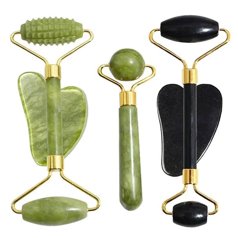 Natural Jade Face Roller And Gua Sha Massage Set