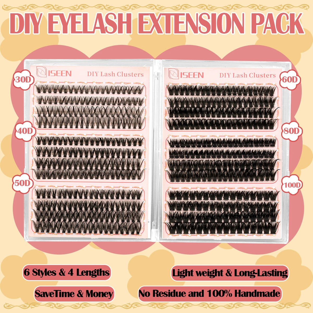 DIY Lash Extension Kit 30D40D50D60D80D100D Lash Clusters Kit Natural Look with Bond and Seal Lash Glue Remover Lash Tweezer