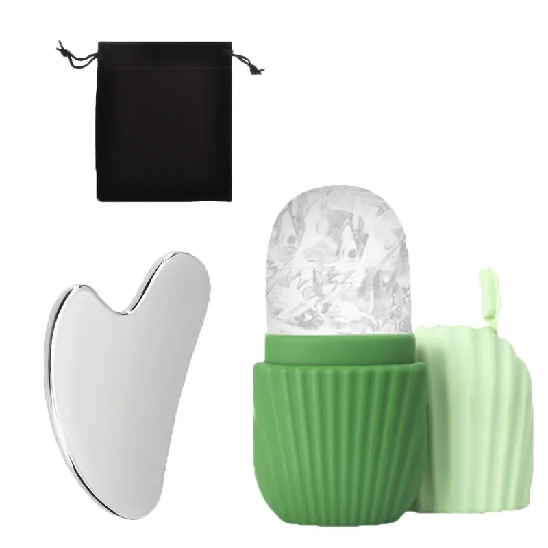3Pcs set Green Color Ice Face Roller & Stainless Steel Gua Sha Facial Set