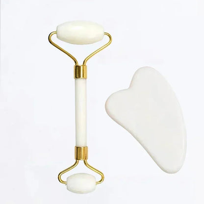 White Set Color Natural Jade Face Roller And Gua Sha Massage Set