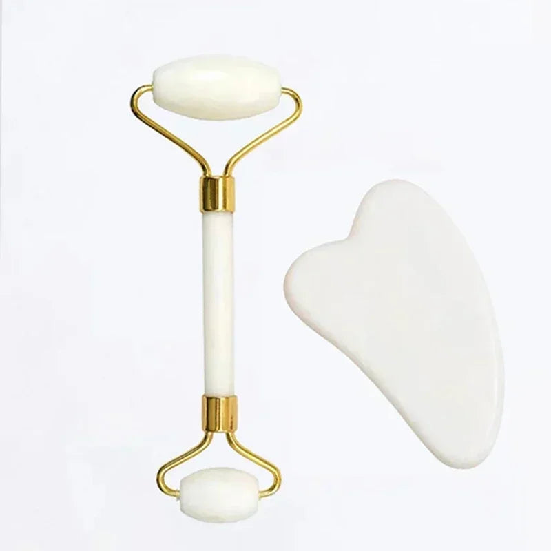 White Set Color Natural Jade Face Roller And Gua Sha Massage Set