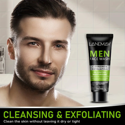 Men Face Wash with Volcanic Mud - Deeply Cleanse Oil from Pores, Control Oil and Exfoliate, Refreshing Face, Moisturize the Face