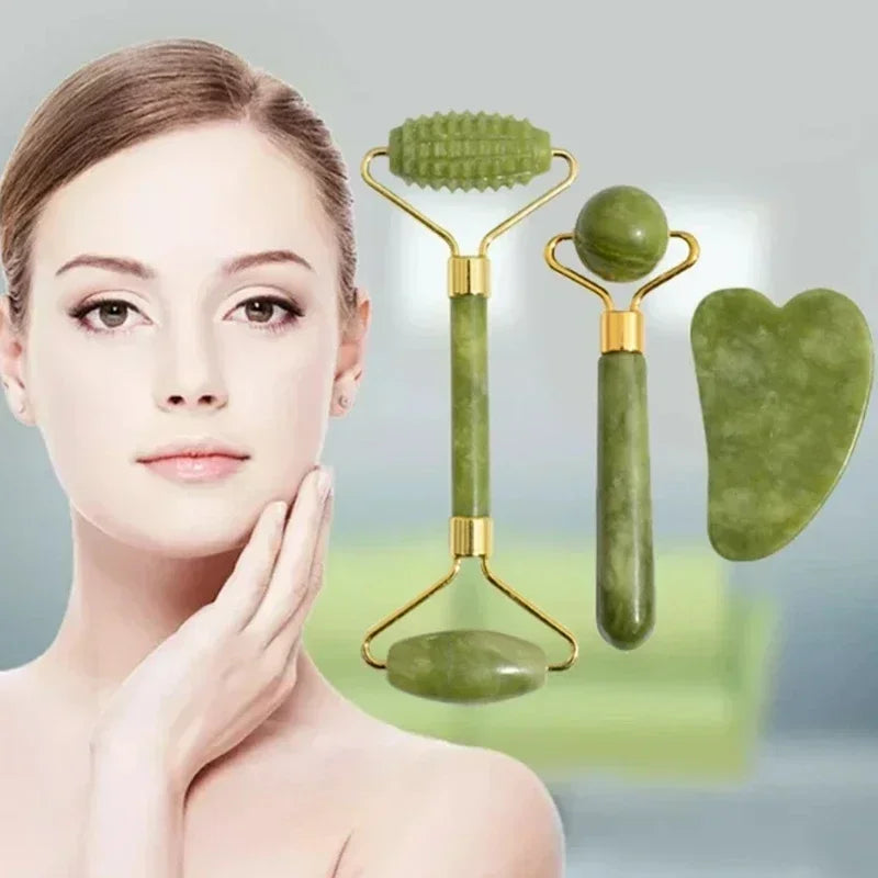 Natural Jade Face Roller And Gua Sha Massage Set