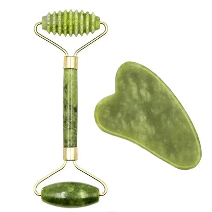 Green Set  B Color Natural Jade Face Roller And Gua Sha Massage Set