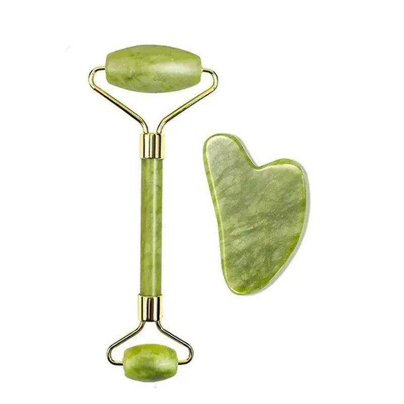 Green Set  A Color Natural Jade Face Roller And Gua Sha Massage Set
