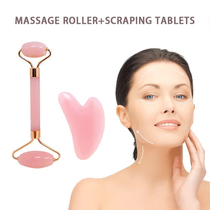 Double Chin Reducer Massager Roller Beauty Stick Facial Lifting Tool Heart Shape Scraping Pink Full Body Massage Set