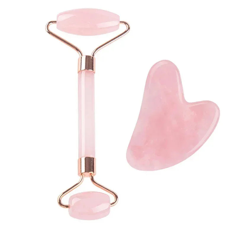 Pink Set Color Natural Jade Face Roller And Gua Sha Massage Set
