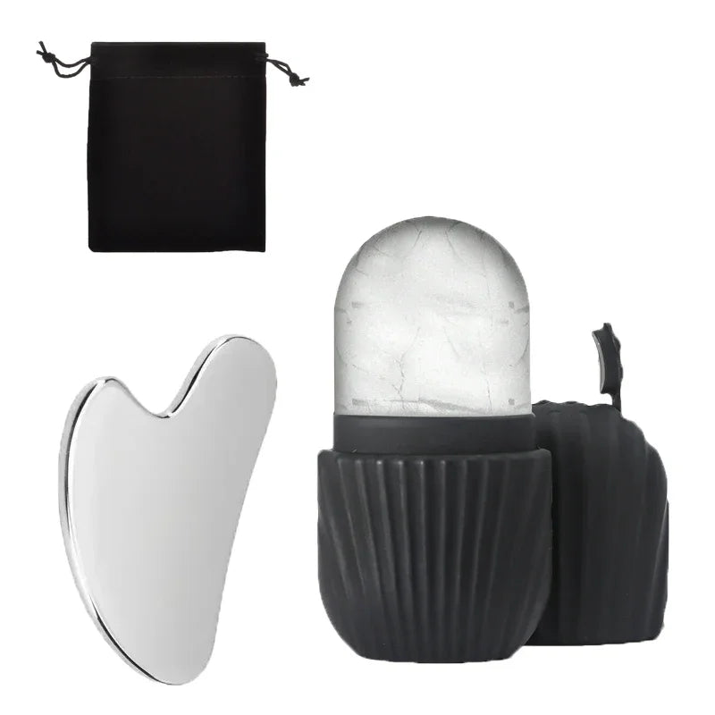 3Pcs set Black Color Ice Face Roller & Stainless Steel Gua Sha Facial Set