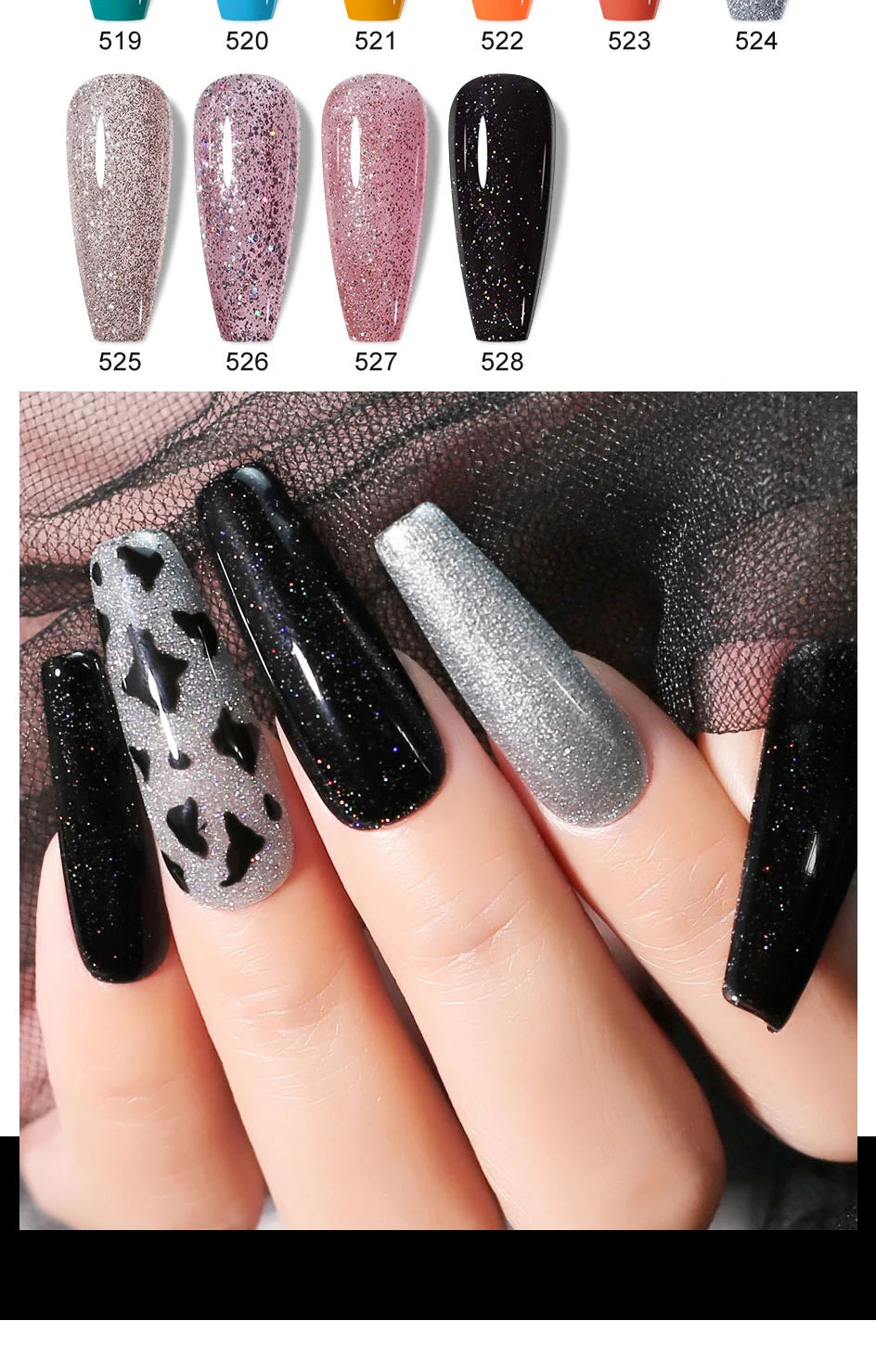 Arte Clavo Glitter Gel Nail 15ml Semi Permanent Soak Off UV Gel Varnish Nail Manicure Top Base Coat Gel Polish Art Decoration